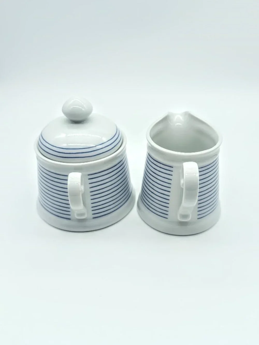 Crate & Barrel Södahl Monaco Blue White Stripe Porcelain Sugar & Creamer